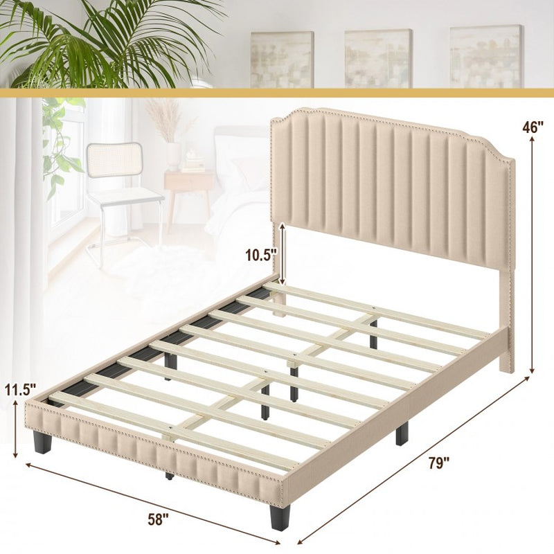 Heavy Duty Upholstered Bed Frame with Rivet Headboard