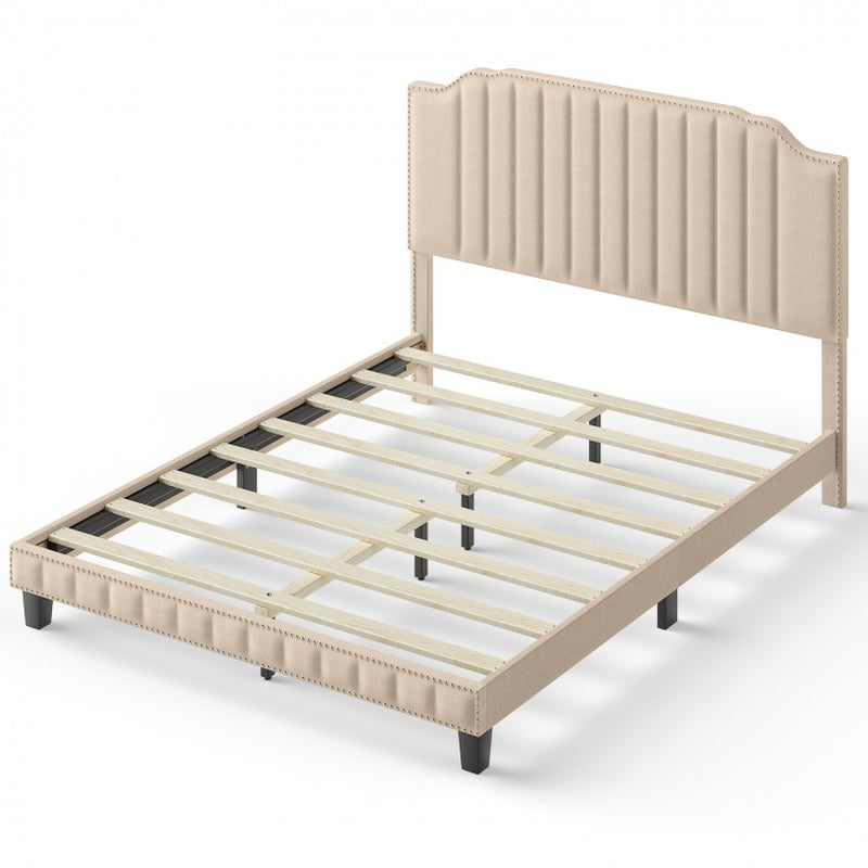 Heavy Duty Upholstered Bed Frame with Rivet Headboard