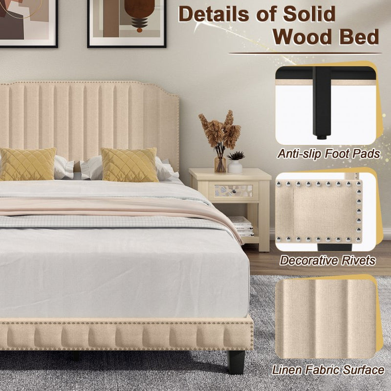 Heavy Duty Upholstered Bed Frame with Rivet Headboard